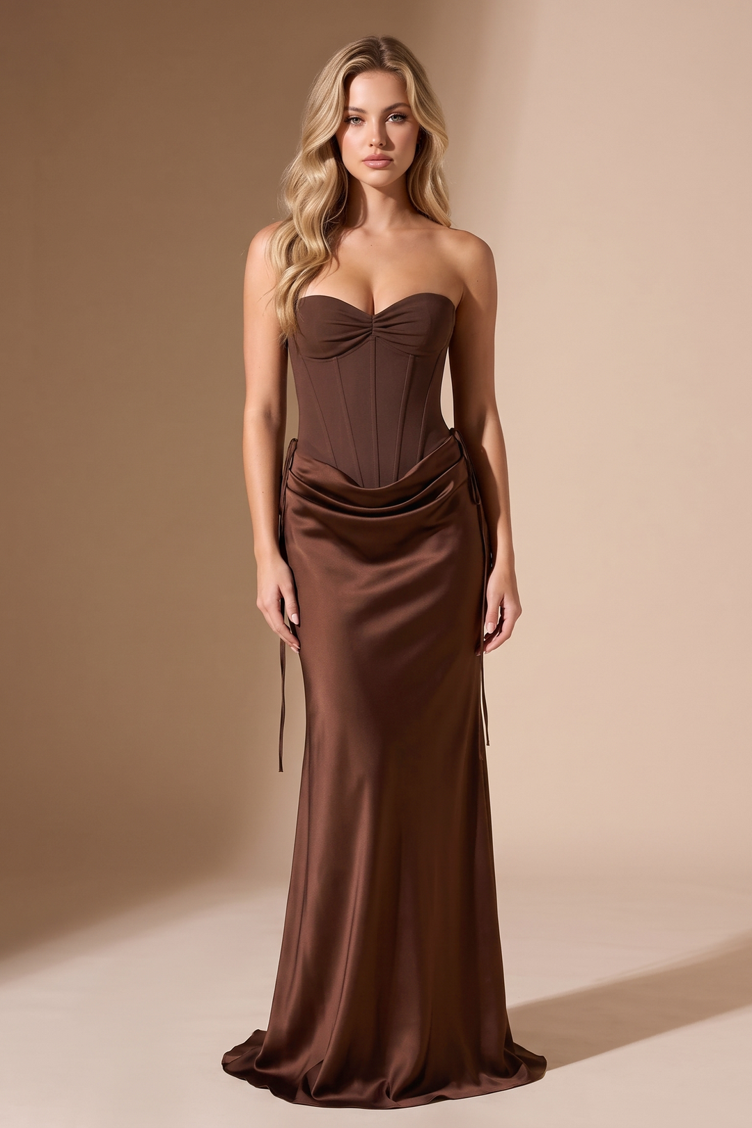 Strapless Satin Corset Maxi Dress