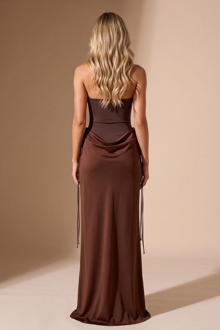 Strapless Satin Corset Maxi Dress