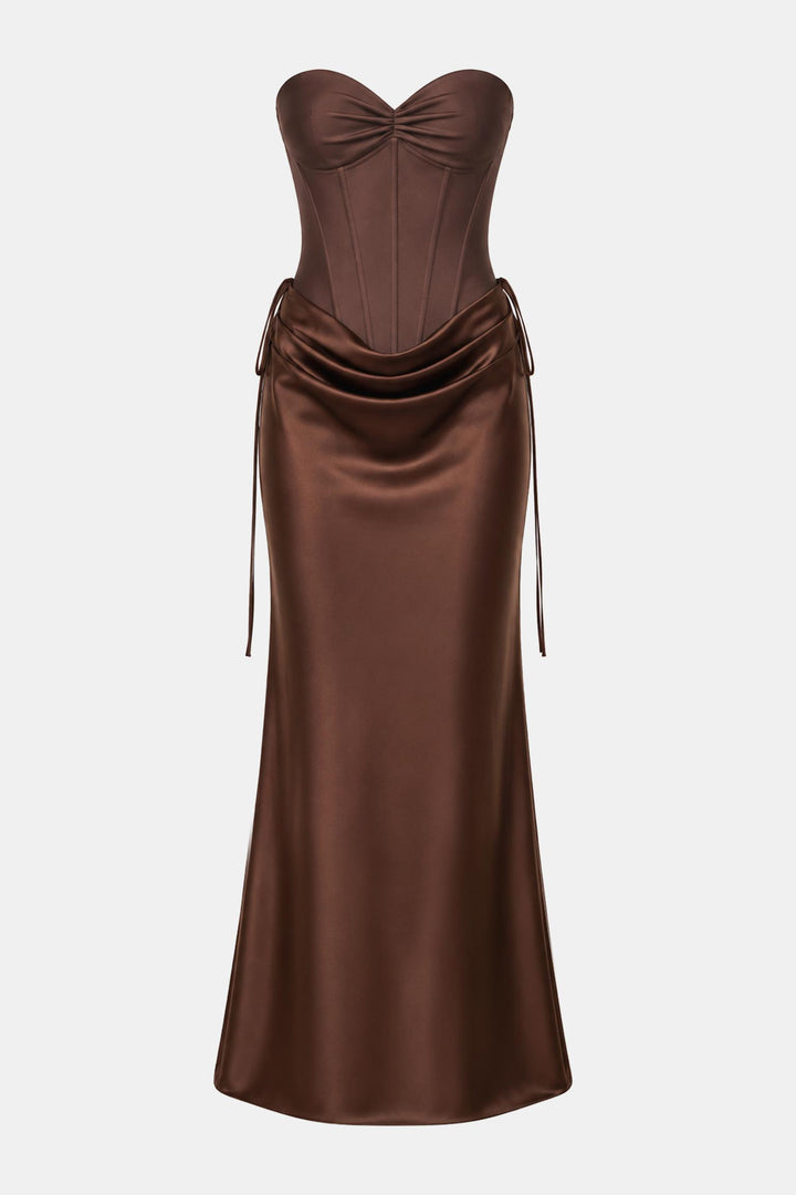 Strapless Satin Corset Maxi Dress