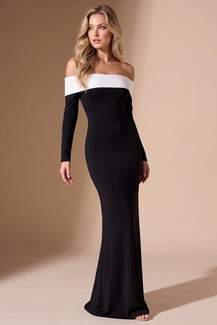 Off Shoulder Colorblock Maxi Dress