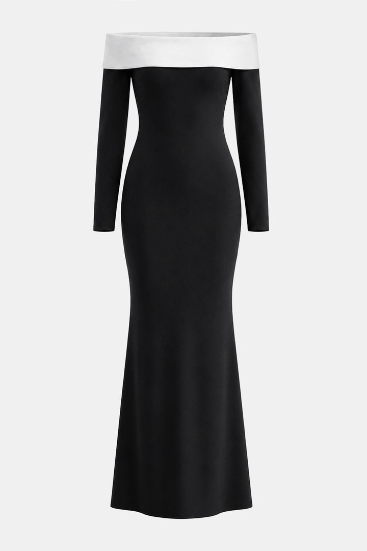 Off Shoulder Colorblock Maxi Dress