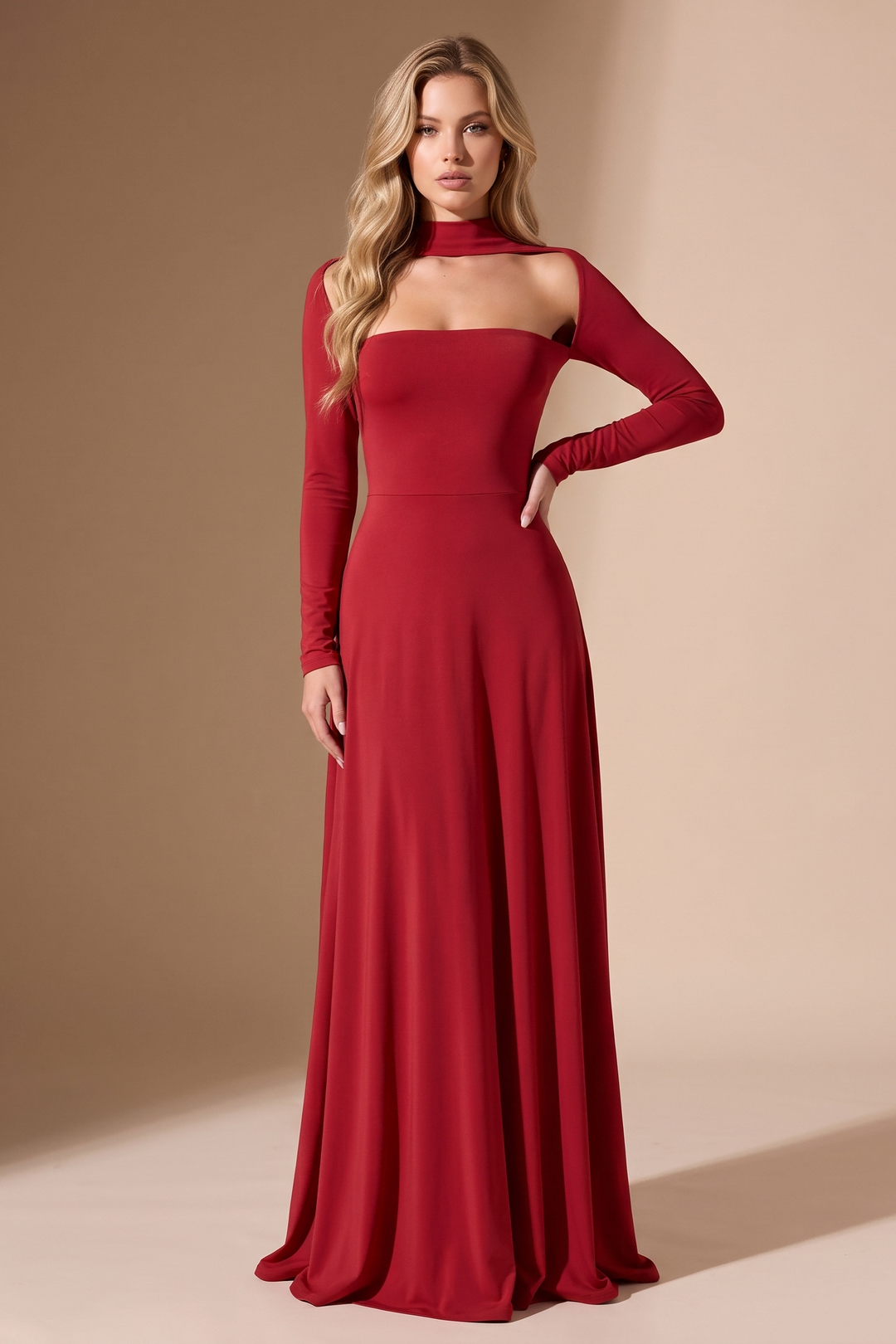 Cutout Neck Long Sleeve Maxi Dress