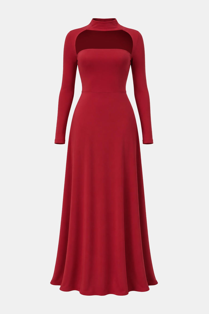 Cutout Neck Long Sleeve Maxi Dress
