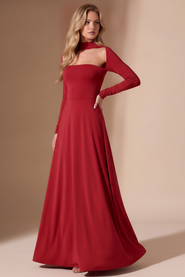 Cutout Neck Long Sleeve Maxi Dress