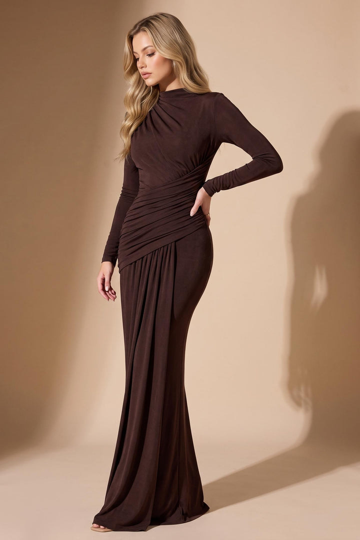 Ruched Long-Sleeve Maxi Dress