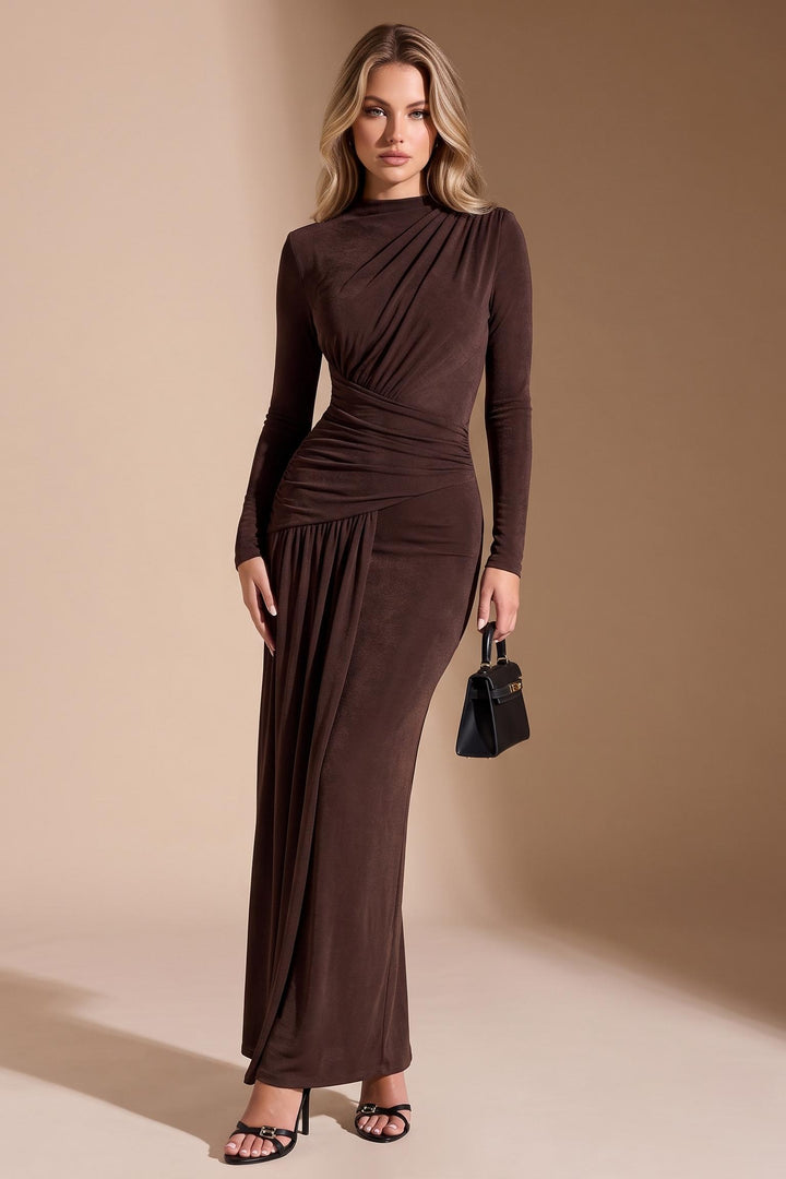 Ruched Long-Sleeve Maxi Dress