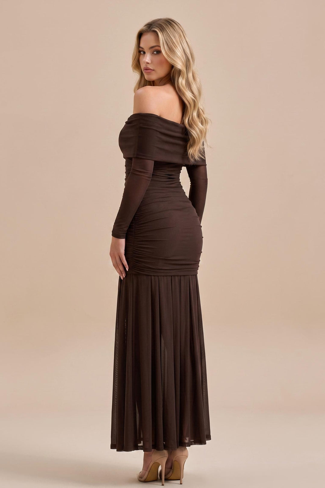 3D Floral Mesh Off Shoulder Maxi Dress