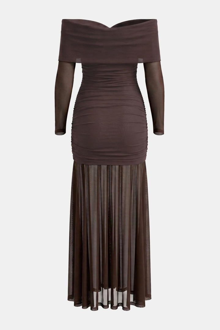 3D Floral Mesh Off Shoulder Maxi Dress