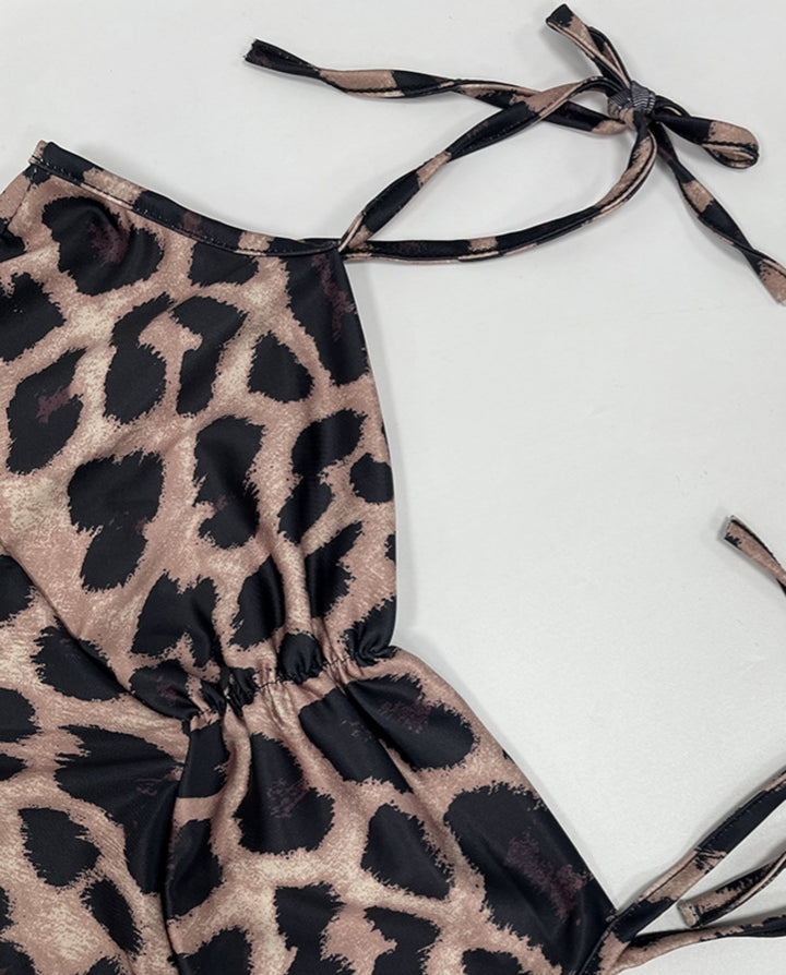 Leopard Print Ruched Waist Split Hem Maxi Dress