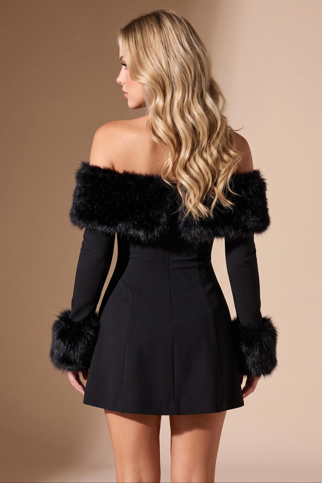 Faux Fur Off-Shoulder Mini Dress