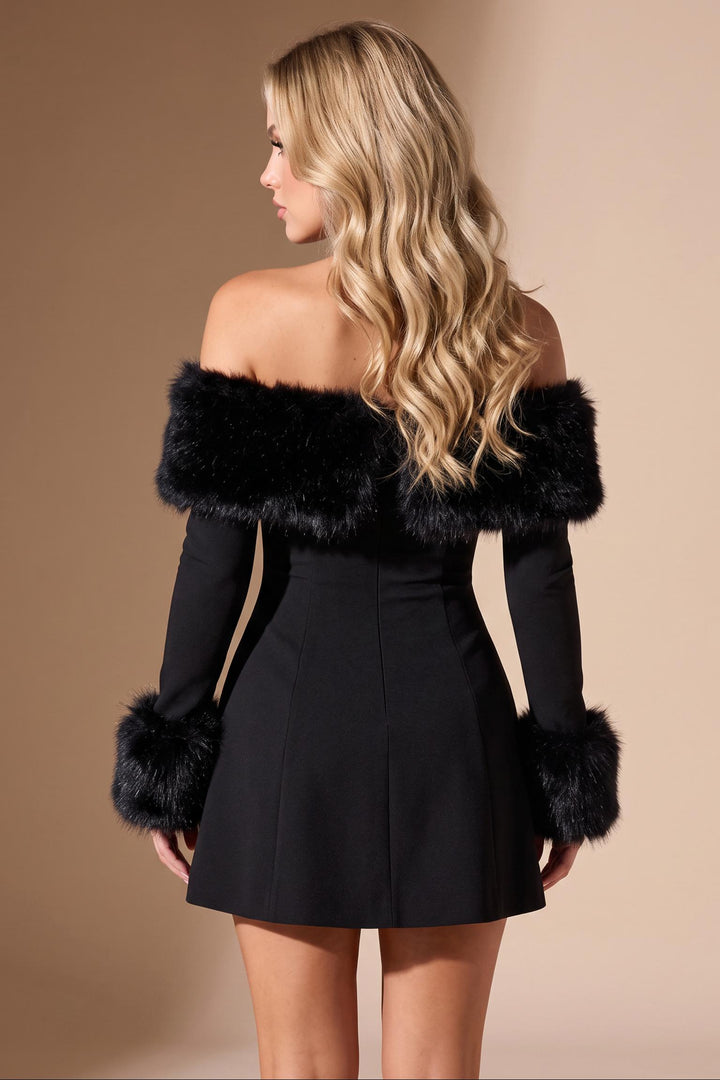 Faux Fur Off-Shoulder Mini Dress