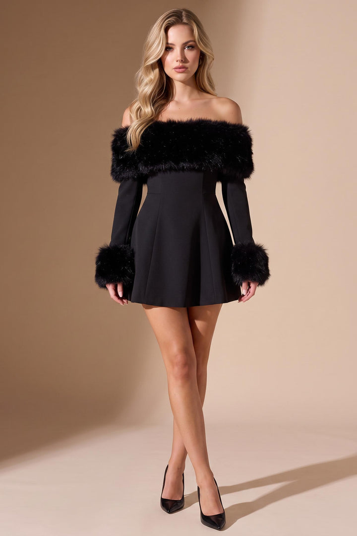 Faux Fur Off-Shoulder Mini Dress