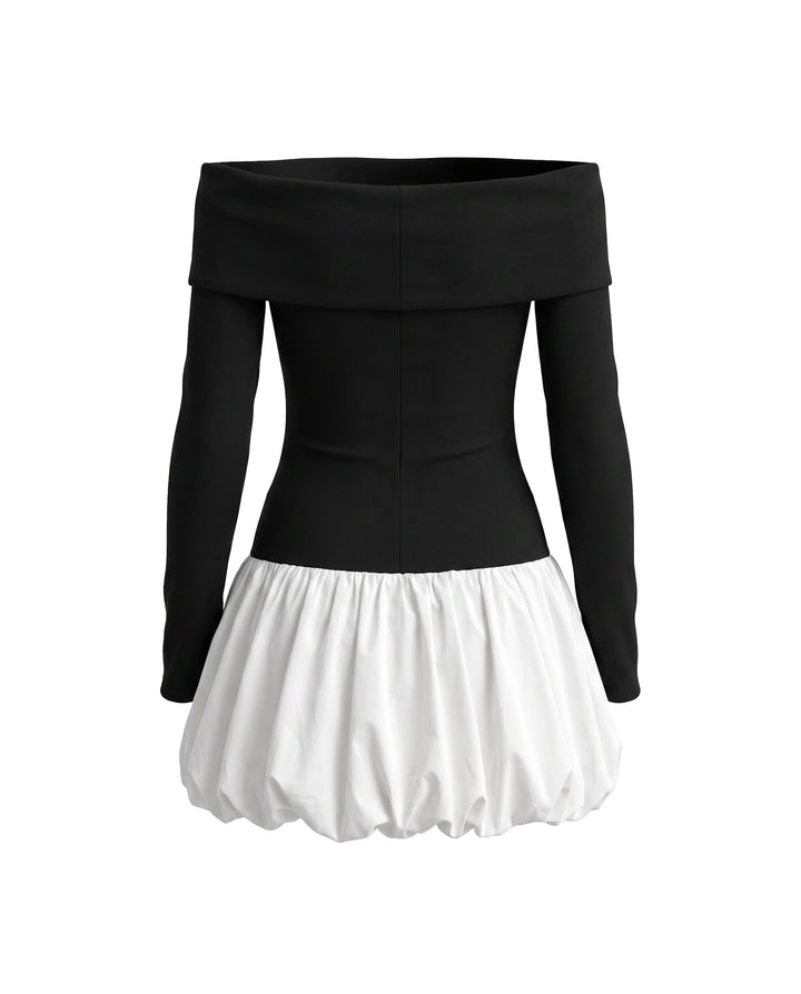 Off Shoulder Long Sleeve Bubble Mini Dress