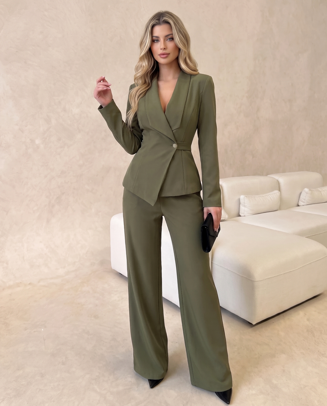 Tailored Waist Wide Leg 2‑Pc Suit Set