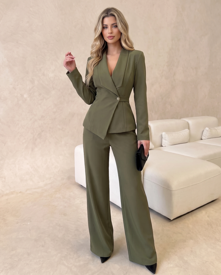 Tailored Waist Wide Leg 2‑Pc Suit Set