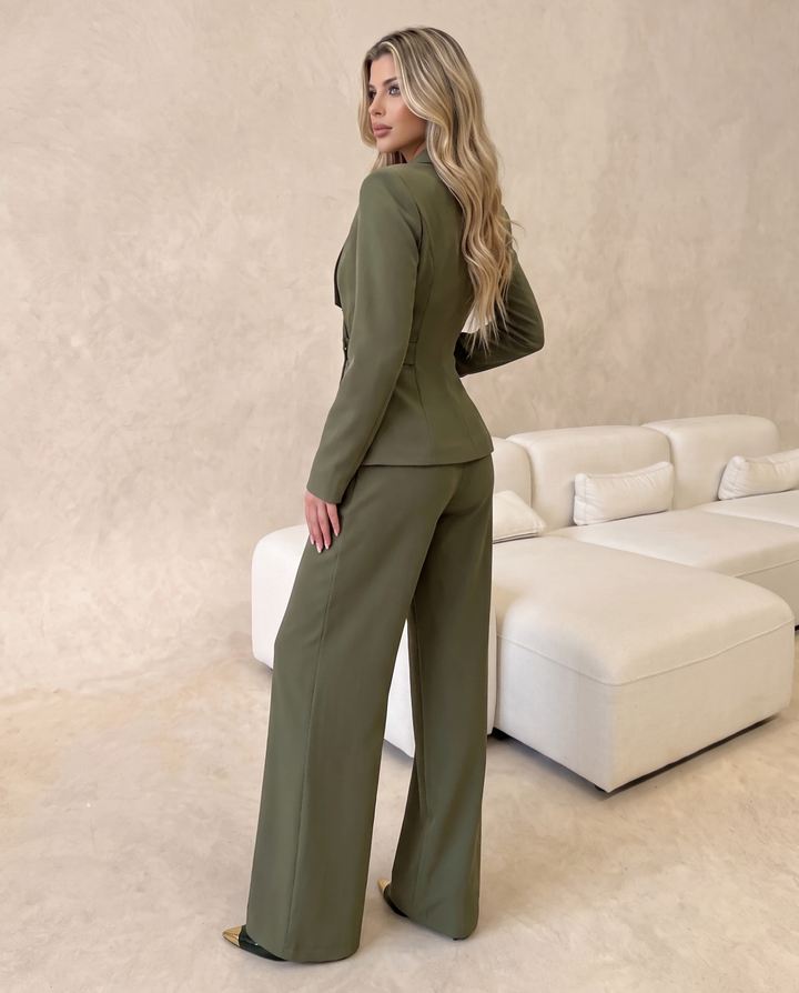 Tailored Waist Wide Leg 2‑Pc Suit Set