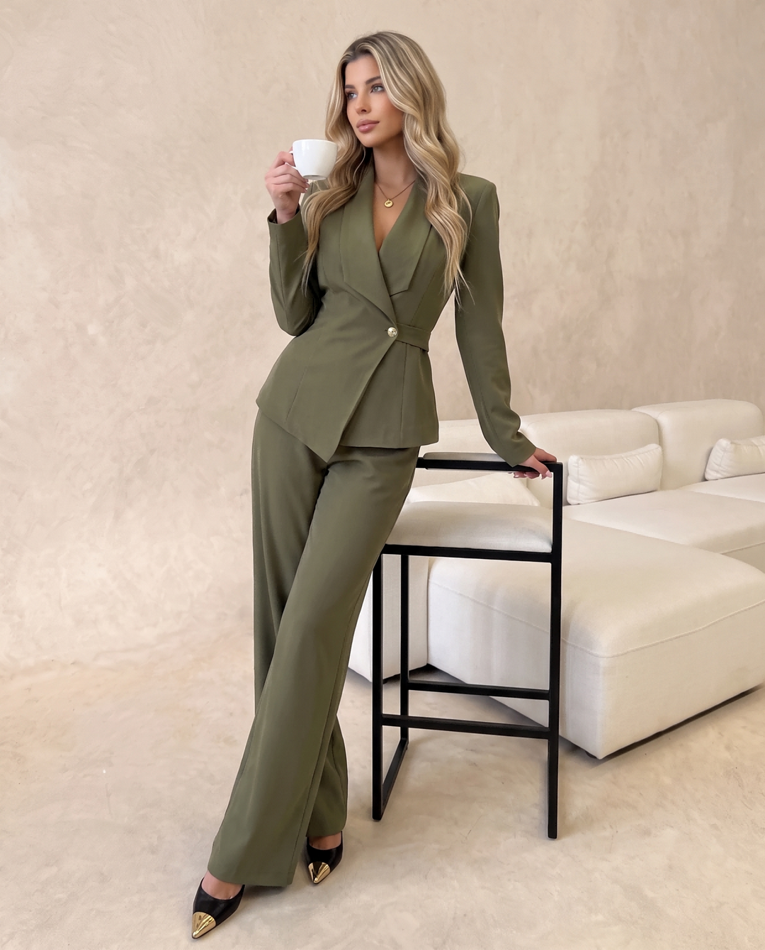 Tailored Waist Wide Leg 2‑Pc Suit Set