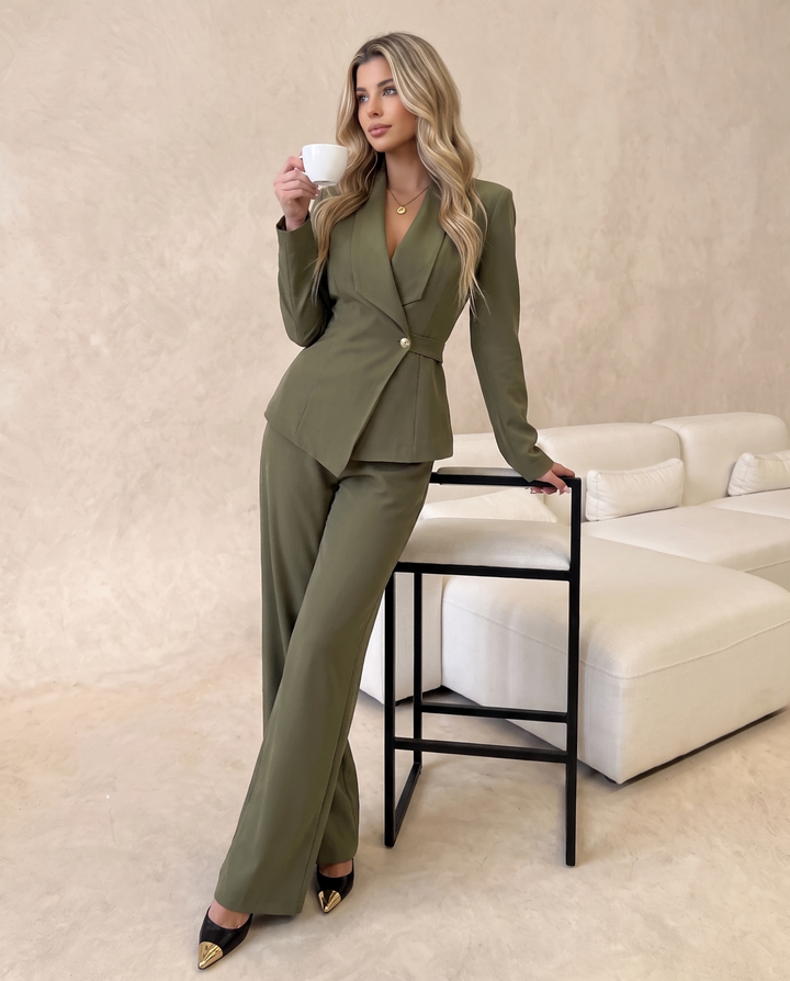 Tailored Waist Wide Leg 2‑Pc Suit Set