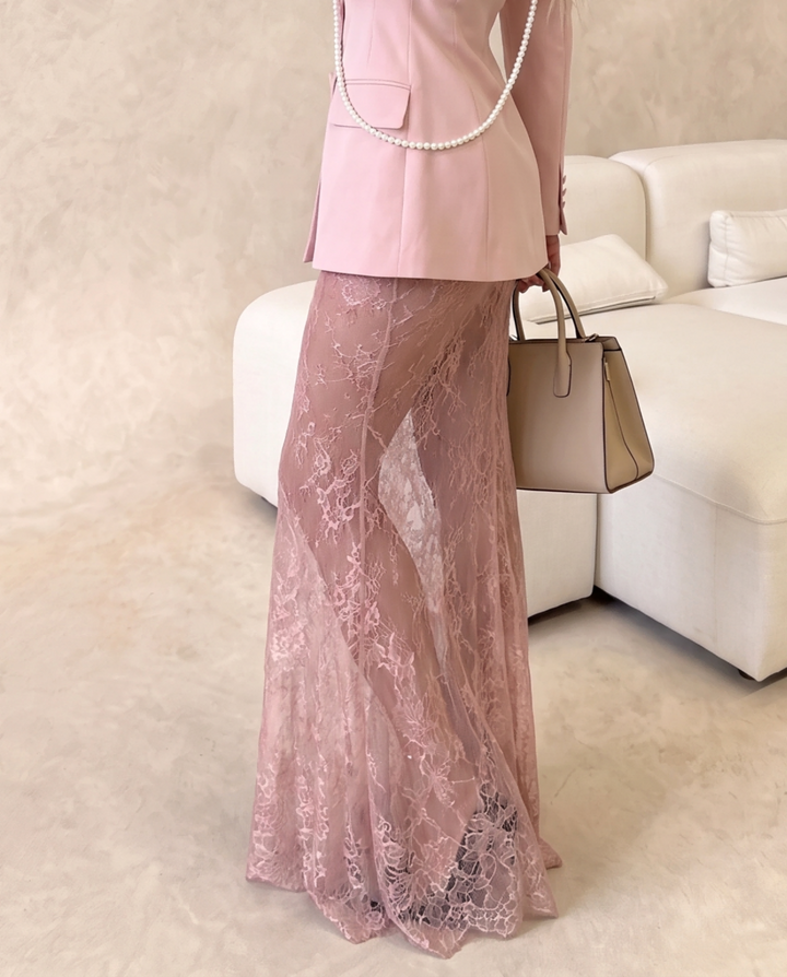 Sheer Floral Lace Straight Maxi Skirt