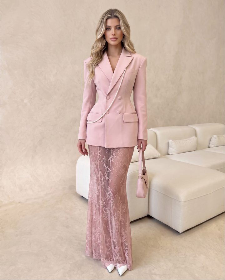 Sheer Floral Lace Straight Maxi Skirt