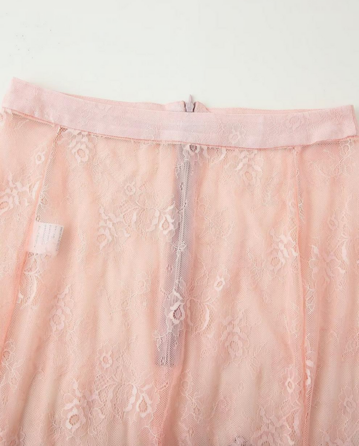 Sheer Floral Lace Straight Maxi Skirt