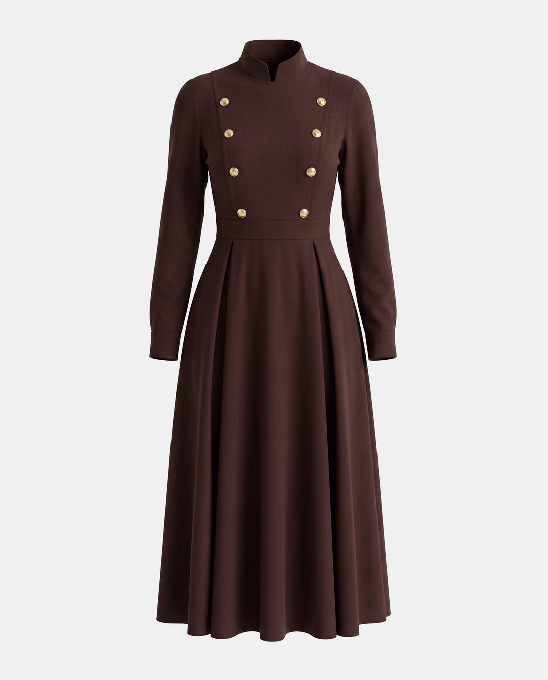 Double-Breasted Stand Collar A-Line Maxi Dress