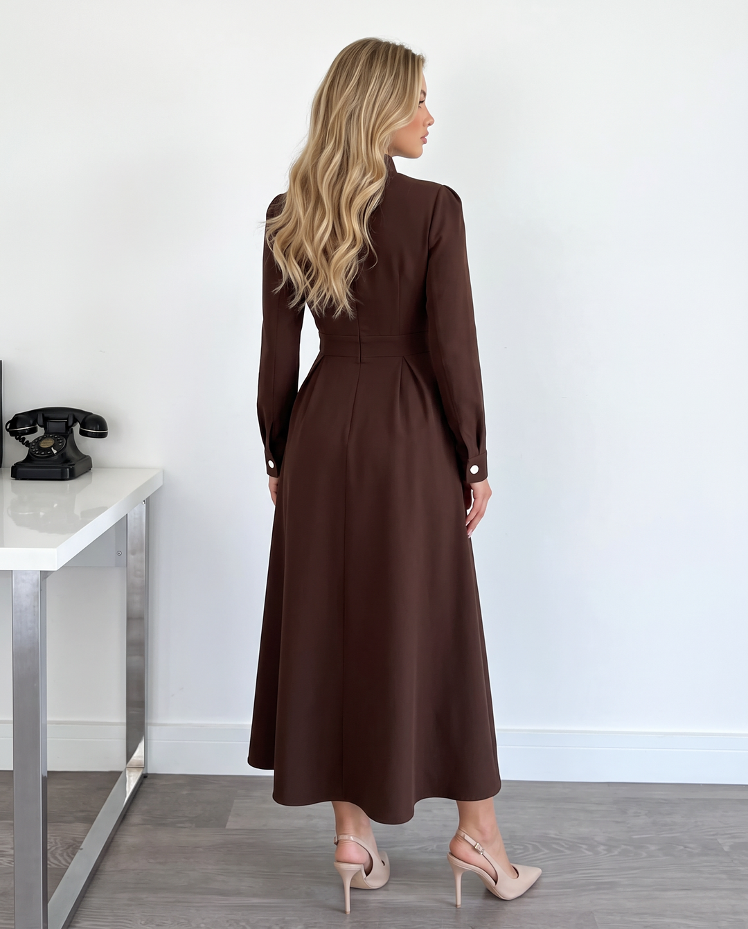 Double-Breasted Stand Collar A-Line Maxi Dress