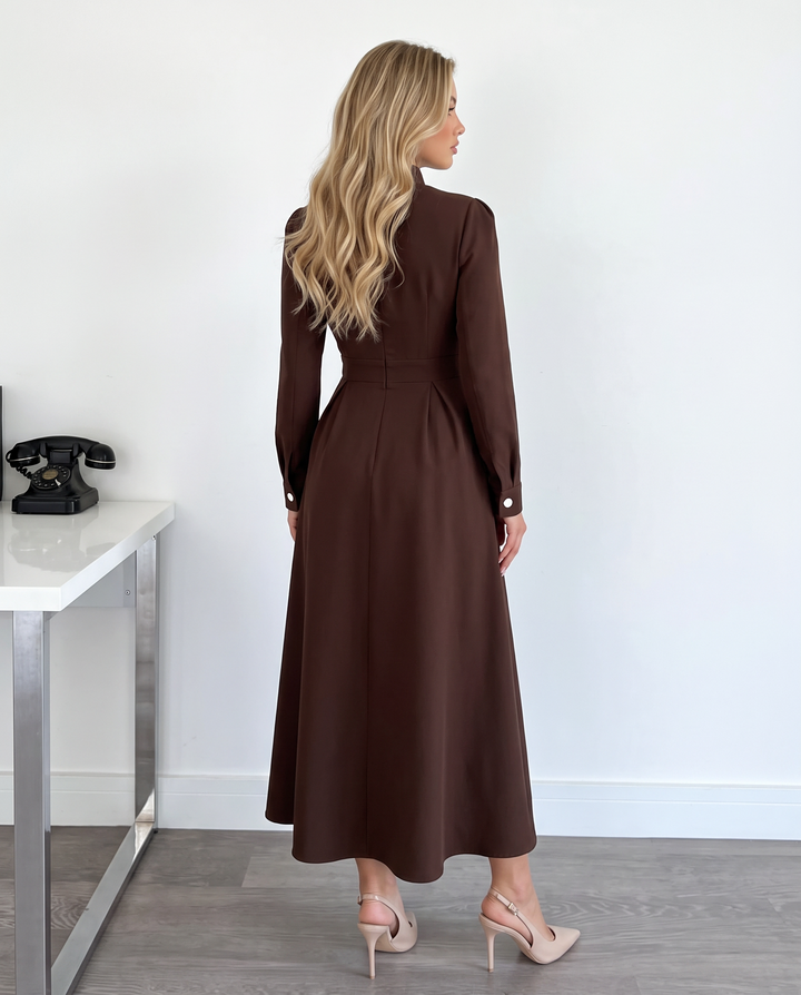 Double-Breasted Stand Collar A-Line Maxi Dress
