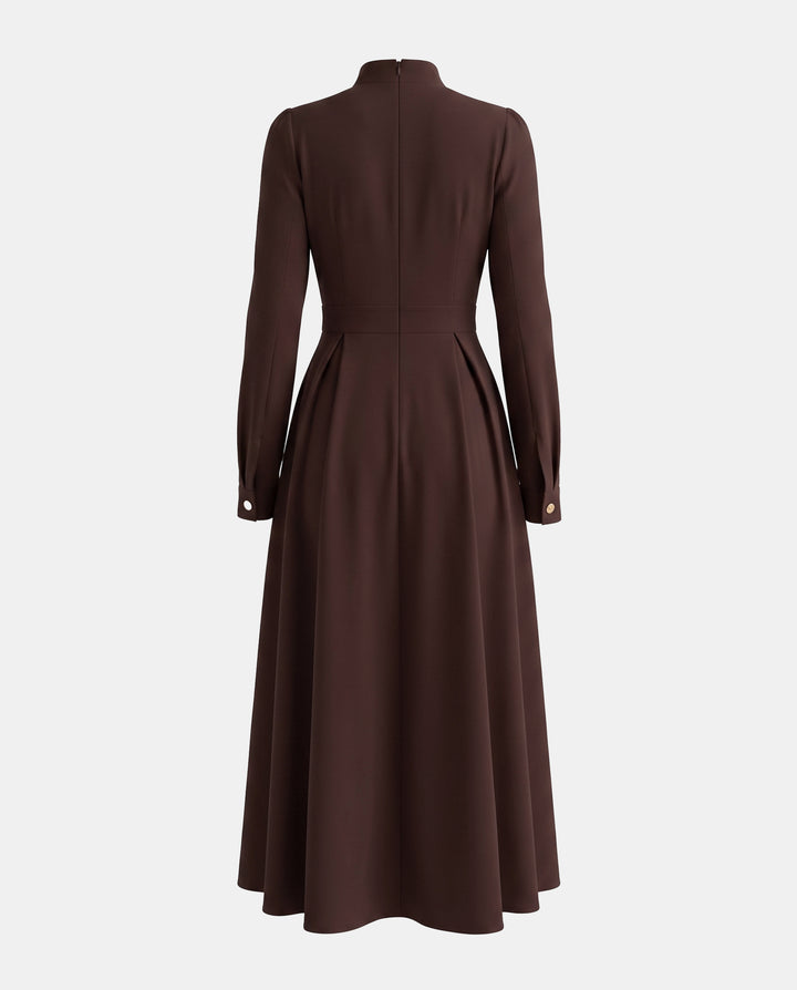 Double-Breasted Stand Collar A-Line Maxi Dress