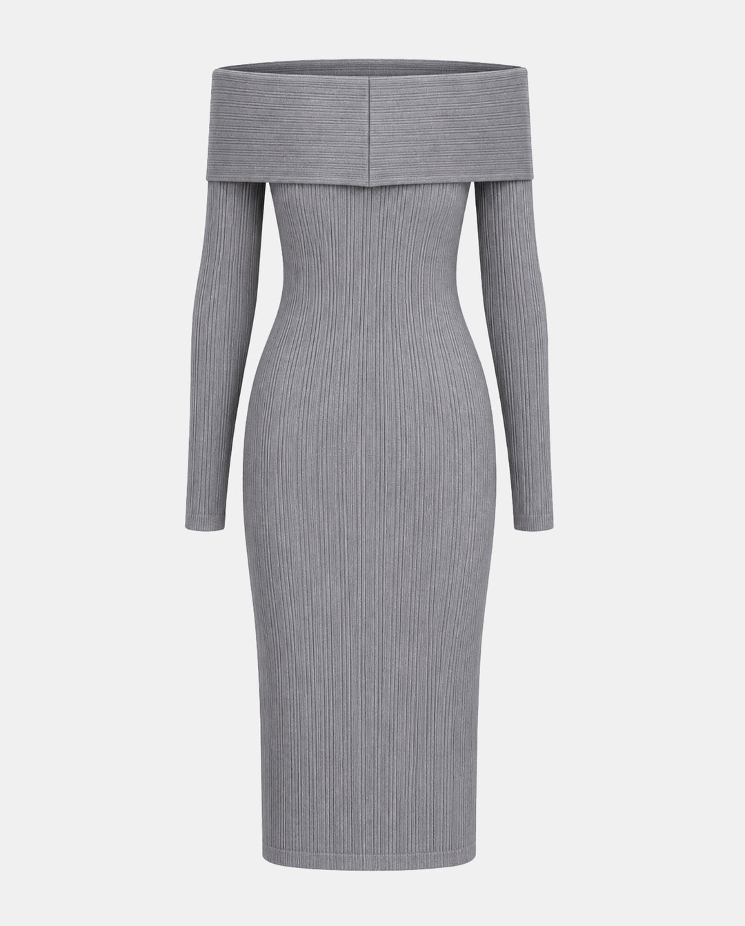 Off-Shoulder Textured Rib-Knit Bodycon Midi Dress