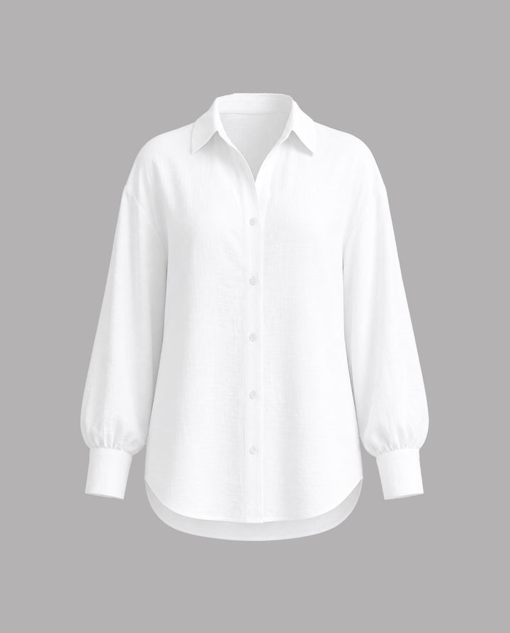 SOLACEButton Down Puff Long Sleeve Textured Blouse
