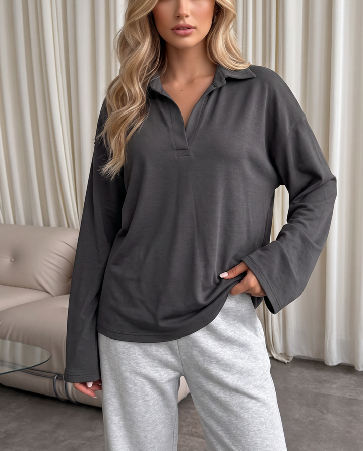 Oversized Long Sleeve Polo Shirt
