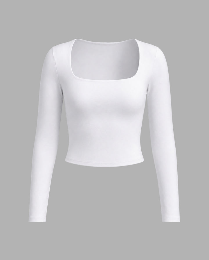 Basic Square Neck Long Sleeve T-Shirt