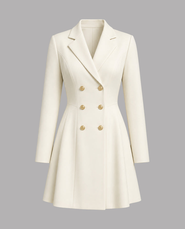 SOLACEDouble-Breasted Blazer Mini Dress With Pleated Detail