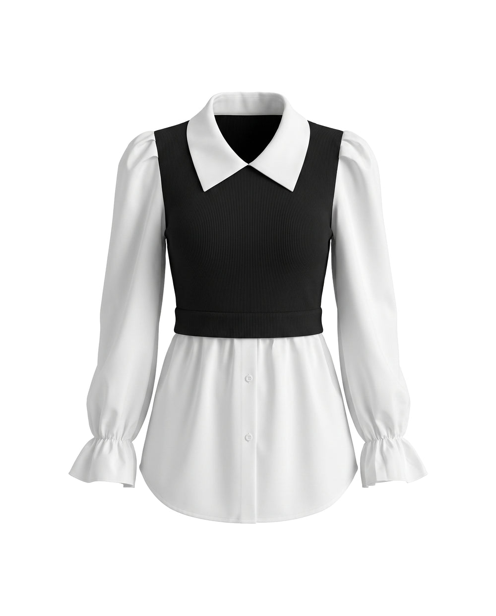 SOLACEColor-block Puff Long Sleeve Peplum 2-in-1 Blouses