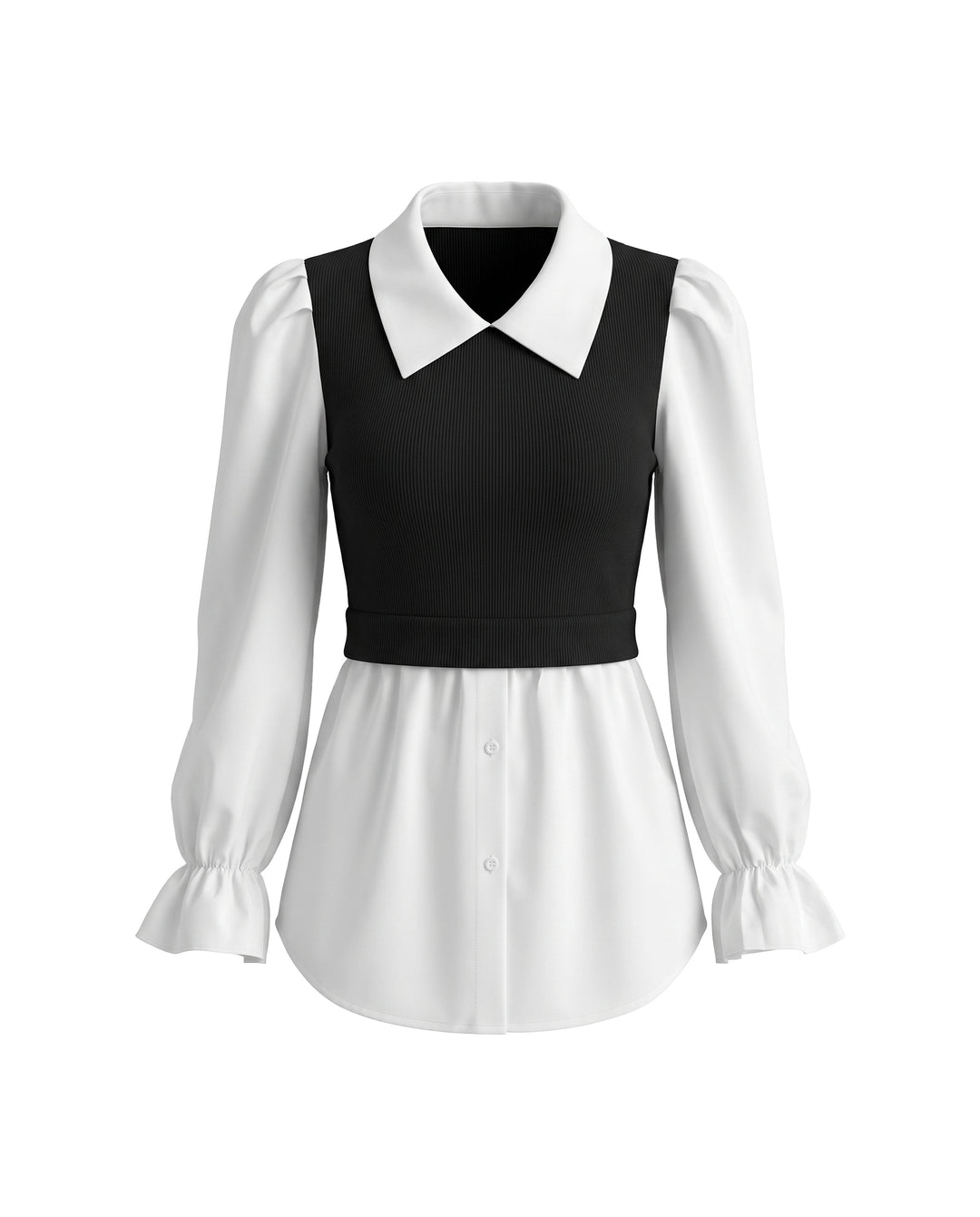 SOLACEColor-block Puff Long Sleeve Peplum 2-in-1 Blouses