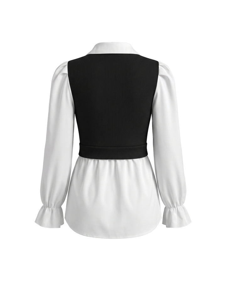 SOLACEColor-block Puff Long Sleeve Peplum 2-in-1 Blouses