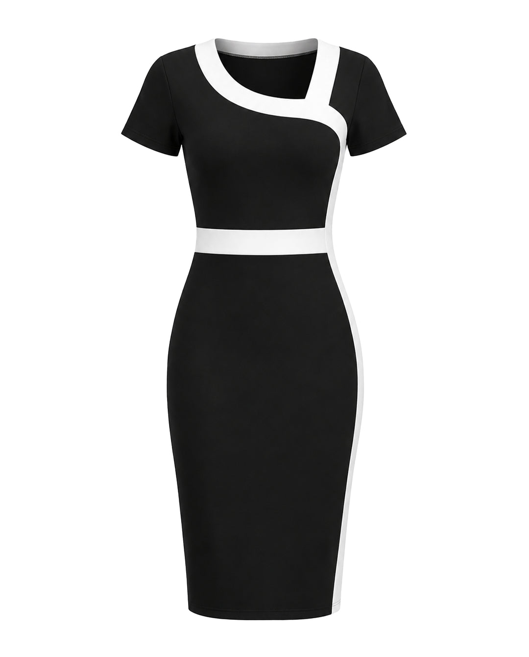 SOLACEColor Block Asymmetric Neck Short Sleeve Midi Dress