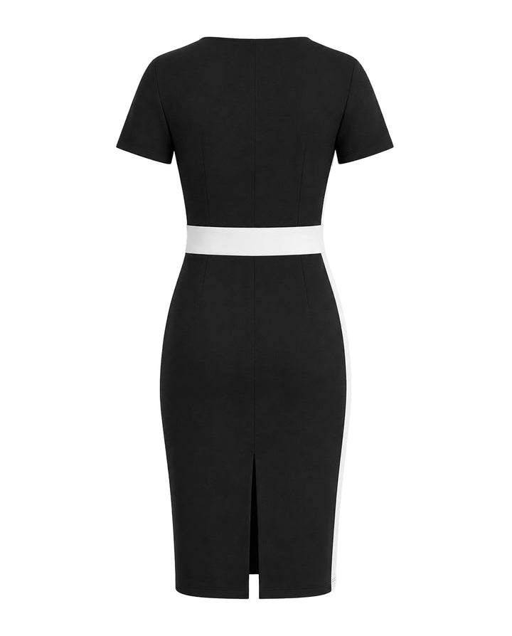 SOLACEColor Block Asymmetric Neck Short Sleeve Midi Dress