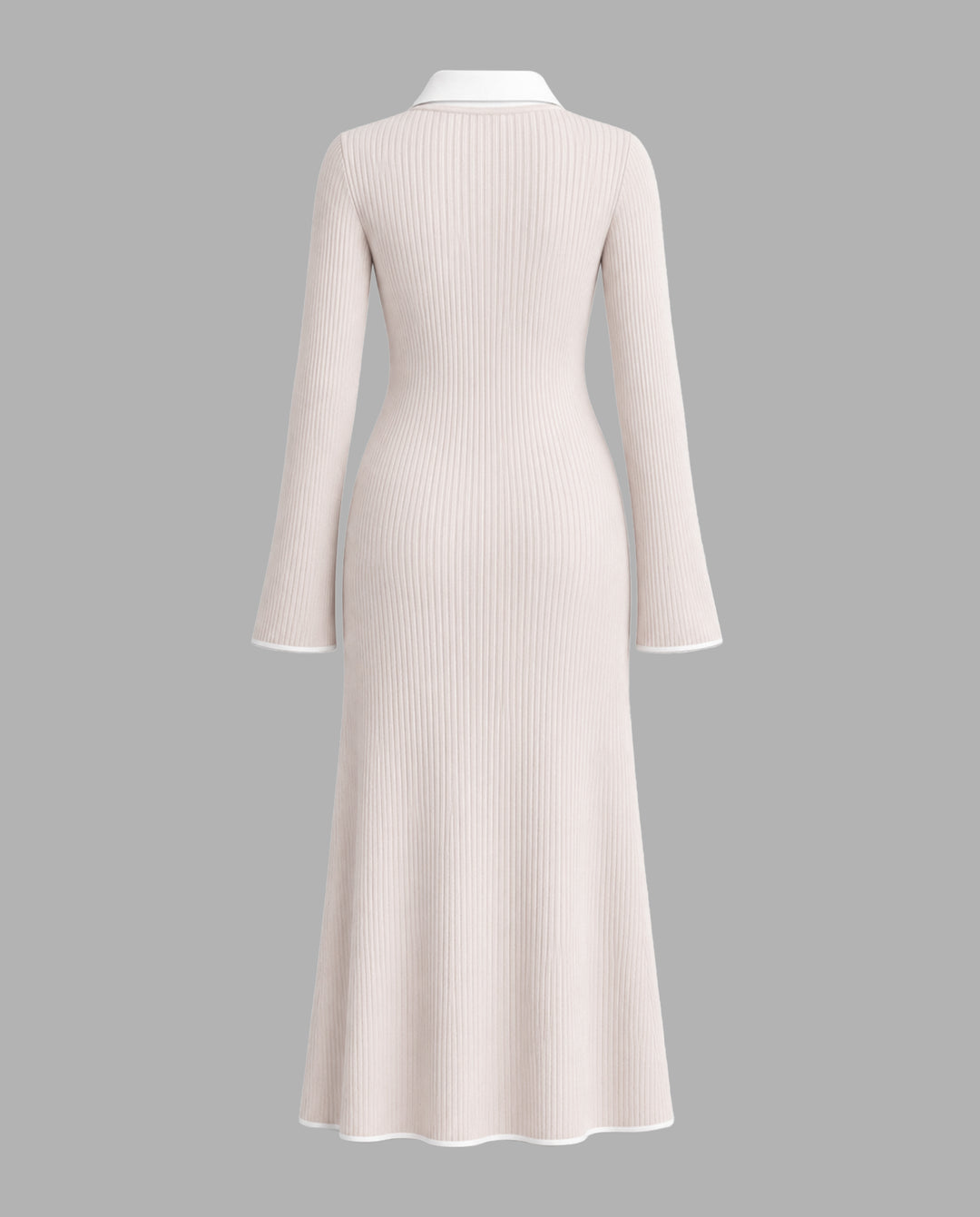 SOLACEColor Block Collared Flare Sleeve Knit Maxi Dress