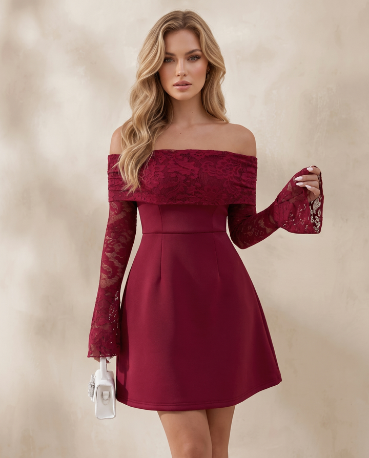 Lace Spliced Off Shoulder Mini Dress