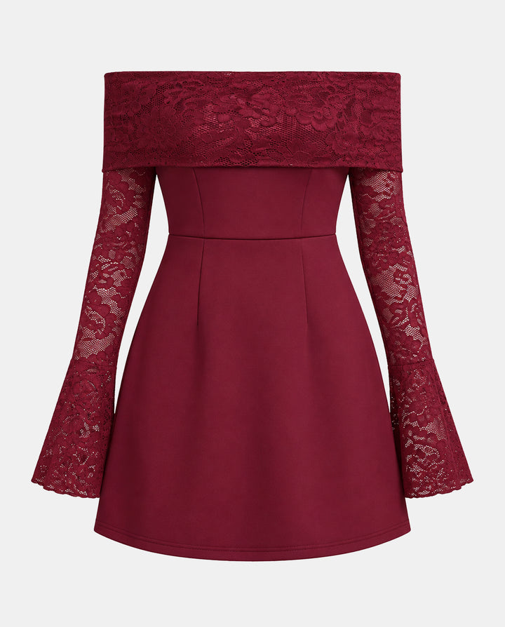 Lace Spliced Off Shoulder Mini Dress