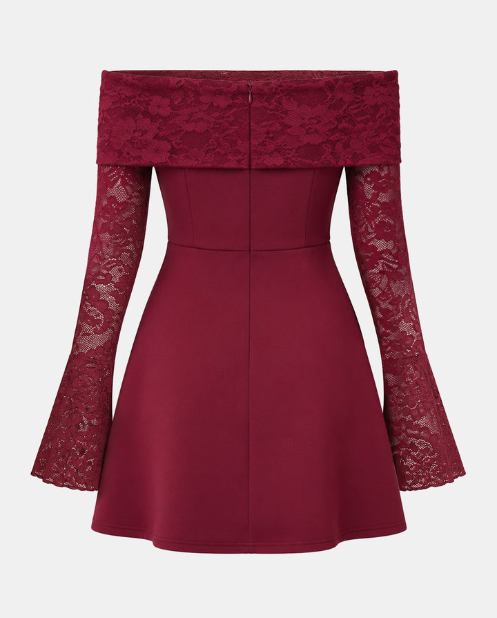 Lace Spliced Off Shoulder Mini Dress