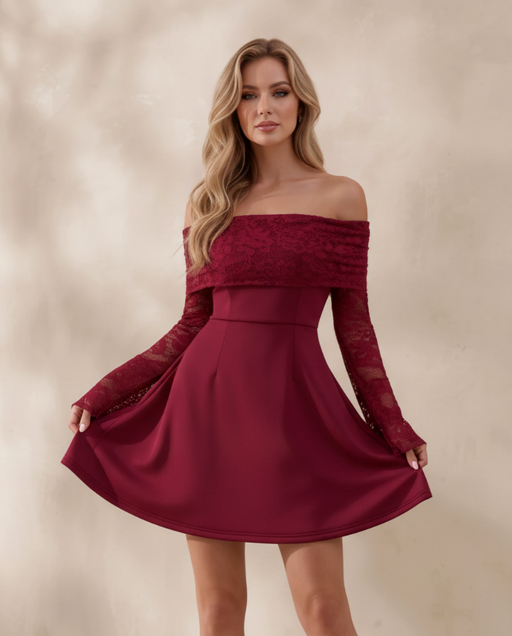 Lace Spliced Off Shoulder Mini Dress