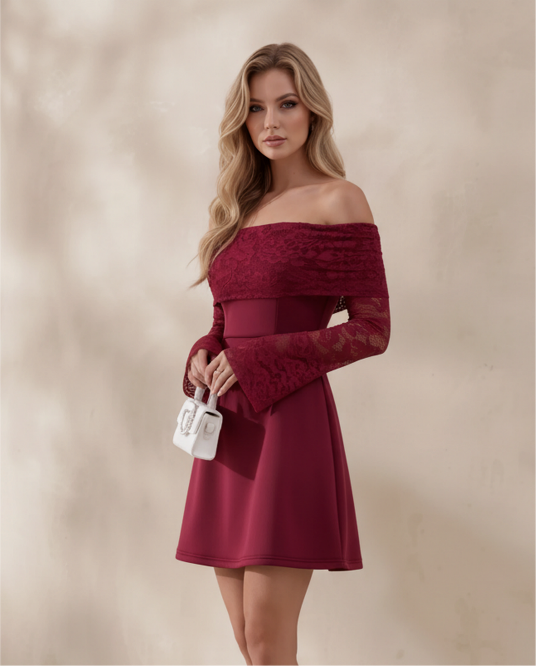 Lace Spliced Off Shoulder Mini Dress
