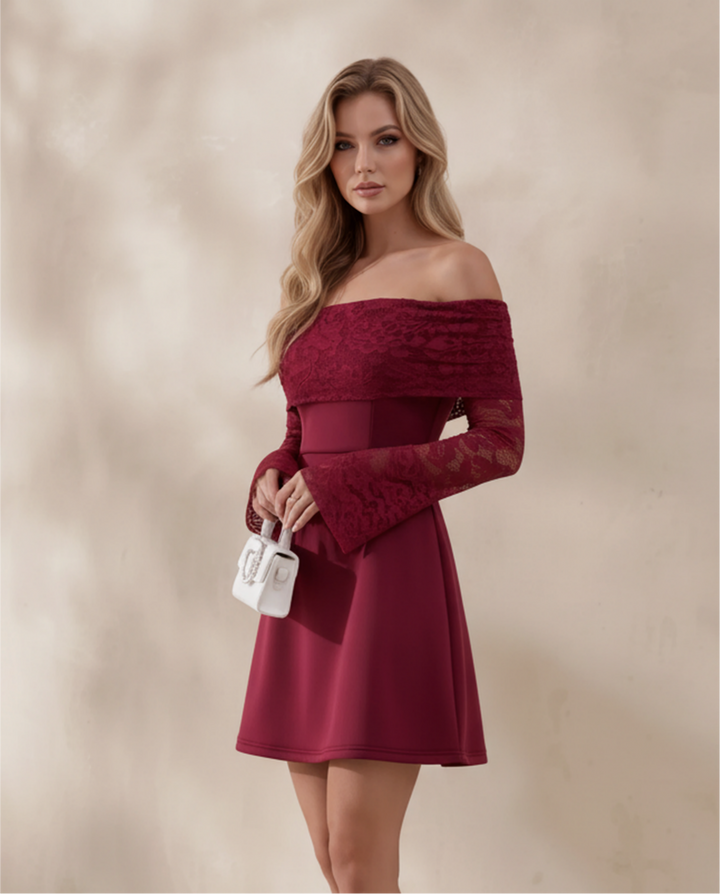 Lace Spliced Off Shoulder Mini Dress