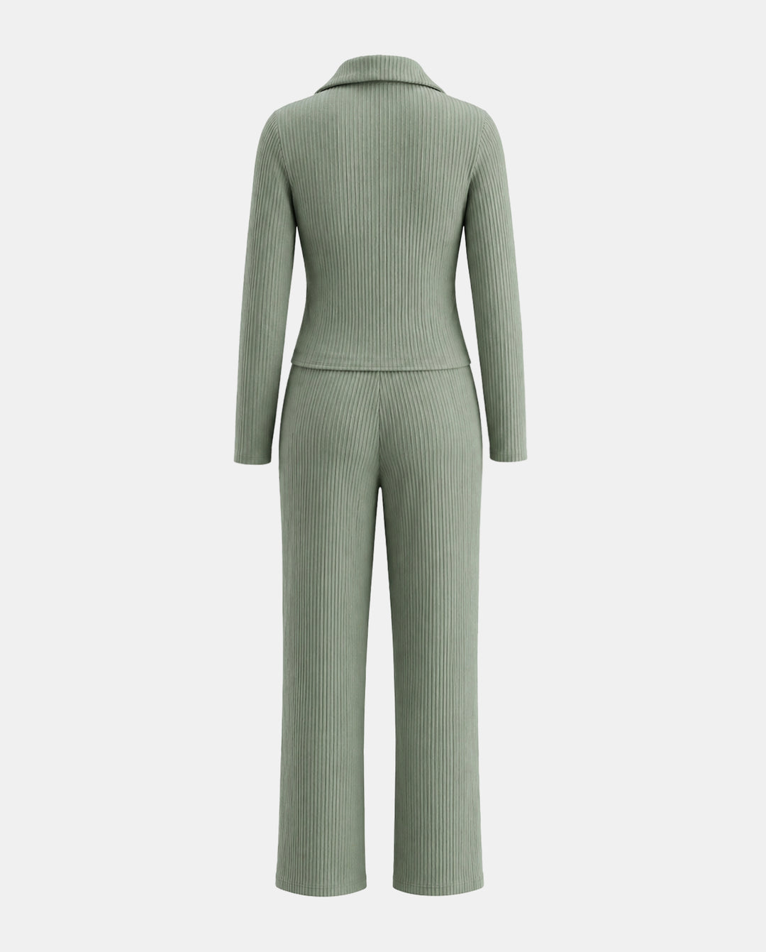 SOLACERibbed Knit Collared Button Top And Pants Two Piece Set