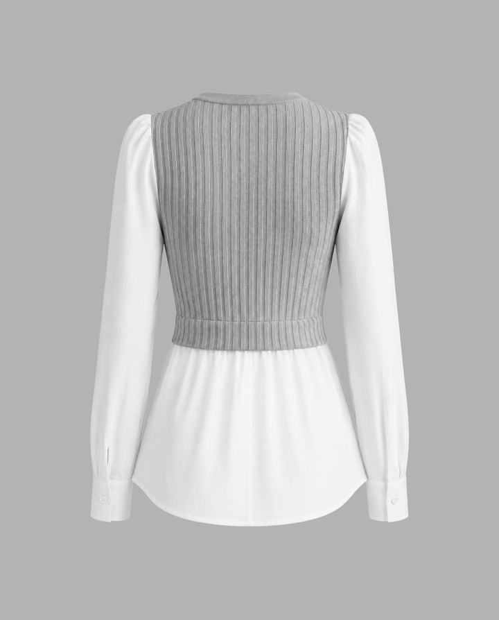 SOLACEColor Block V Neck Wrap Front Waist Cinched Long Sleeve Top