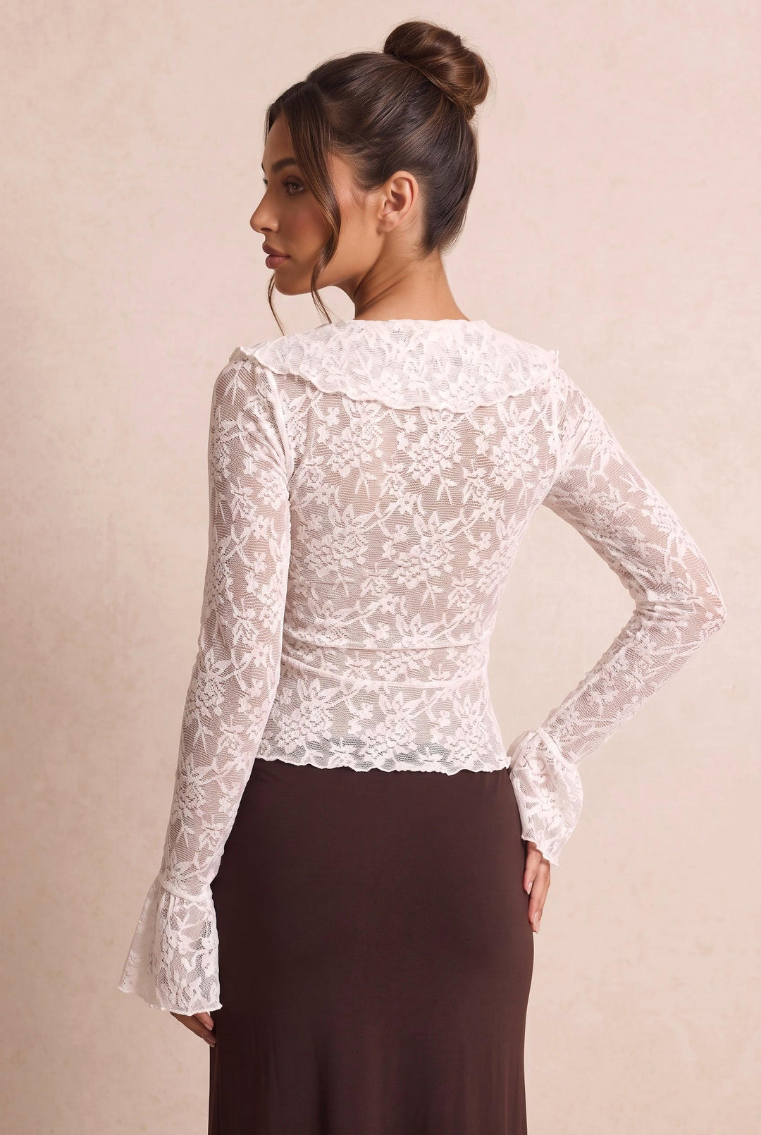 Ruffle Lace Long Flared Sleeve Blouse