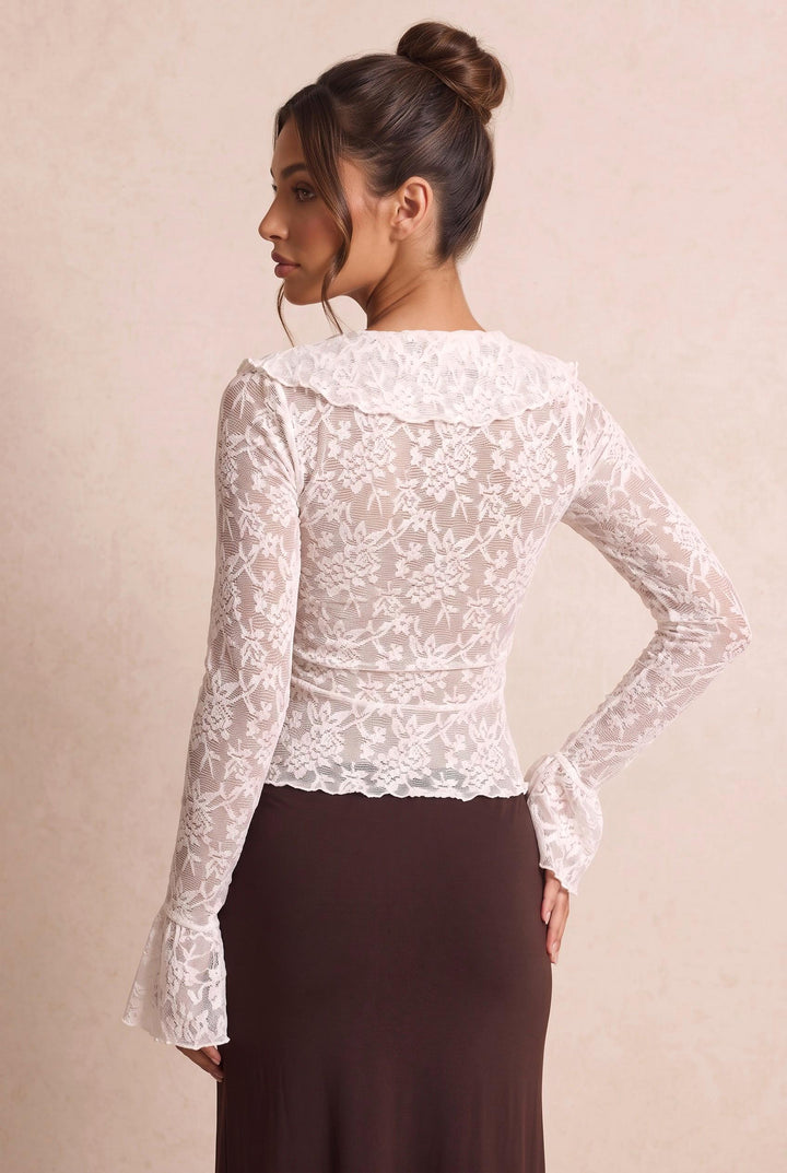 Ruffle Lace Long Flared Sleeve Blouse
